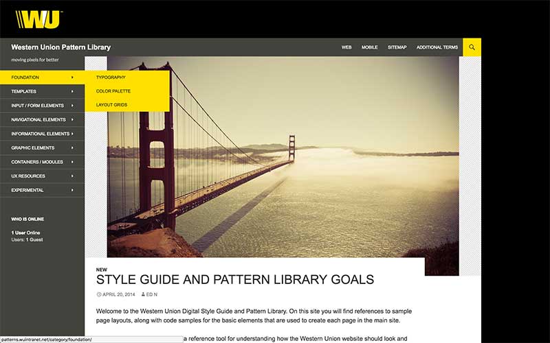 Western Union Pattern Library and DIgital Style Guide 2014